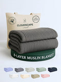 Cloud Scape Linen 8-Layer Muslin Blanket Queen Size - 100% Cotton, Soft and Breathable, Oversized Winter Blanket, Fits up to Full Size Bed, 92x92, Dark Grey