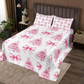 Manfei Pink Bowknot Kids Bedspread Twin Size,Christmas Trees Pine Bow Tie Toddler Coverlet Set,Girls Women Room Decor,Merry Christmas Happy New Year Quilted Coverlet,Xmas Bedding Quilt,1 Pillowcase