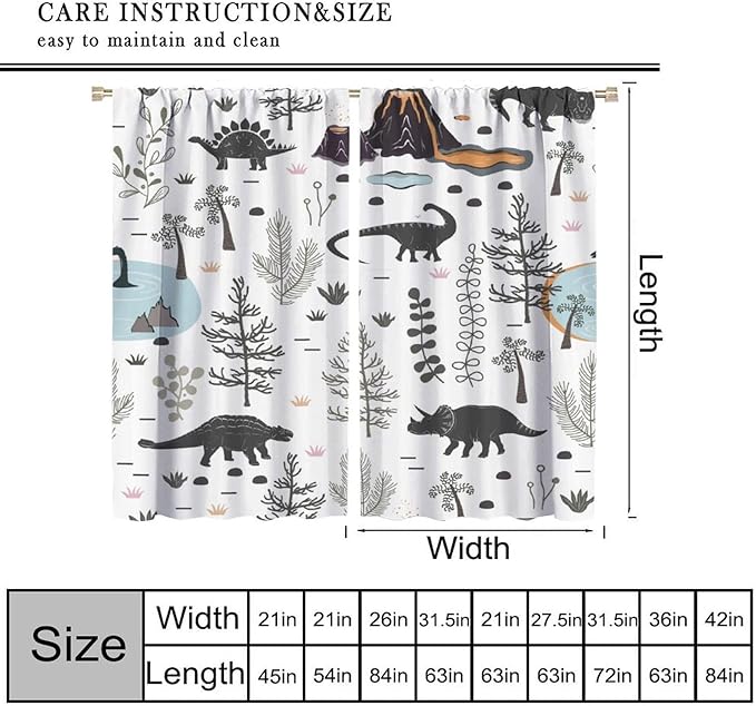 Funny Dinosaur Curtains Cute Dino Cartoon Animals Abstract Aesthetics Art Print for Kids Girls Boys Bedroom Living Room Rod Pocket Decoration Window Drapes 2 Panels W31.5xL63in
