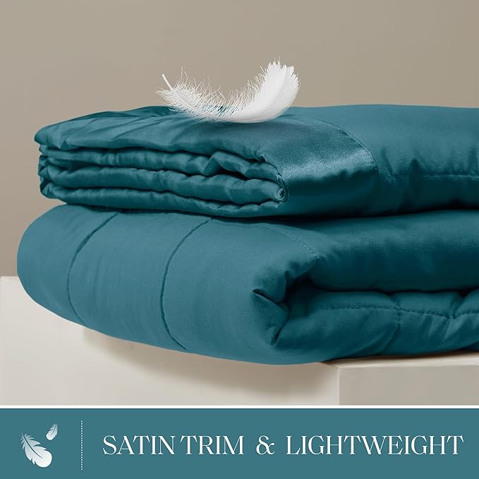 Madison Park Windom Down Alternative Blanket, Premium 3M Scotchgard Moisture Wicking Treatment, Lightweight and Soft Bed Cover For All Season, Satin Trim, Teal King