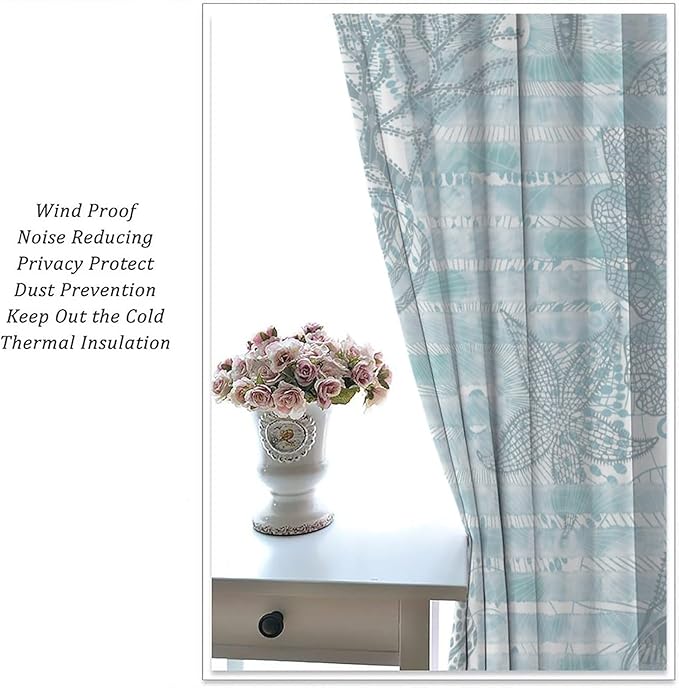 Starfish Curtains，Starfish and Seashells Coastal Curtain Ocean Themed Underwater Marine Decor Waterproof Fabric Curtain Set 2 Panels,42x63 Inches