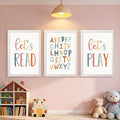 3 PCS Alphabet Framed Playroom Wall Decor,Classroom Must Haves Boho Educational ABC Poster Wooden Sign for Baby Girl Kid Boy Toddlers,Neutral Preschool English Letters Nursery Decor for Homeschool Kindergarten Kids Learning White