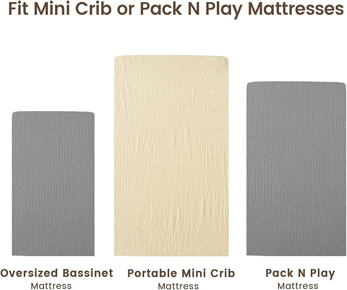david's kids Muslin Mini Crib Sheets, 2 Pack Cotton Pack N Play Sheets for Boys Girls Neutral, Soft Breathable Baby Sheets Fit Pack N Play, Playard and Mini Crib Mattresses, Beige & Grey