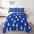 jejeloiu Kids Cute Winter Snowman Comforter Set Full Size Blue Christmas Theme Bedding Set for Boys Girls Teens Xmas Snowflake Happy New Year Duvet Quilt Room Decor