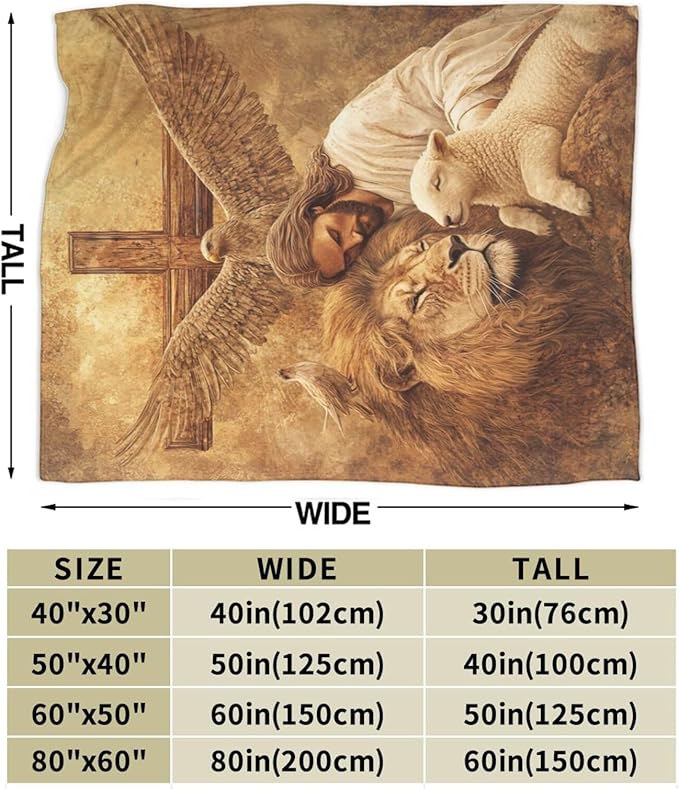 Jesus Blanket Lion Lamb Throws Christian Cross Print Plush Fuzzy Fleece Blankets Gifts for Girls Boys Women Super Soft Warm Cozy God Eagle Stuff for Men Women Couch Bed Sofa Bedding Decor 60"x50"