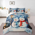 Feelyou Christmas Kids Comforter Set Toddler Size Blue Watercolor Snowman Bedding Set Xmas Winter Duvet Quilt for Kids Boys Girls Bedroom Snowflake Decor Microfiber Ultra Soft Breathable