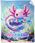 Custom Kids Blankets for Girls - 30 x 40 Inches Lap Size Axolotl Blanket for Girls - Blue Kids Throw Blankets for Crib, Office