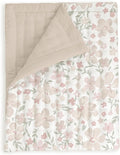 MakeMake Organics Organic Twin Comforter GOTS Certified Organic Kids Blanket Cotton Infill Tufted - Reversible Ultra Soft Breathable Boys Girls (68"x88", Blossom + Solid Taupe)