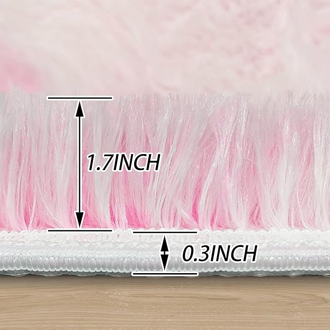 4x4 ft Pink Fluffy Round Rug for Girls Bedroom,Colorful Soft Shaggy Circular Area Rug Kids Cute Fuzzy Carpet Furry for LivingRoom Nursery Dorm Playroom Room Unicorn Decor Reading Nook Mat