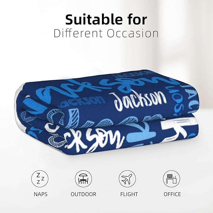 Dr.TOUGH Personalized Blankets with Name Customized Baby Blankets for Girls Boys Adults Monogrammed Blankets and Throws Christmas Birthday Mothers Fathers Valentines Day Gift (Blue,60''×80'')