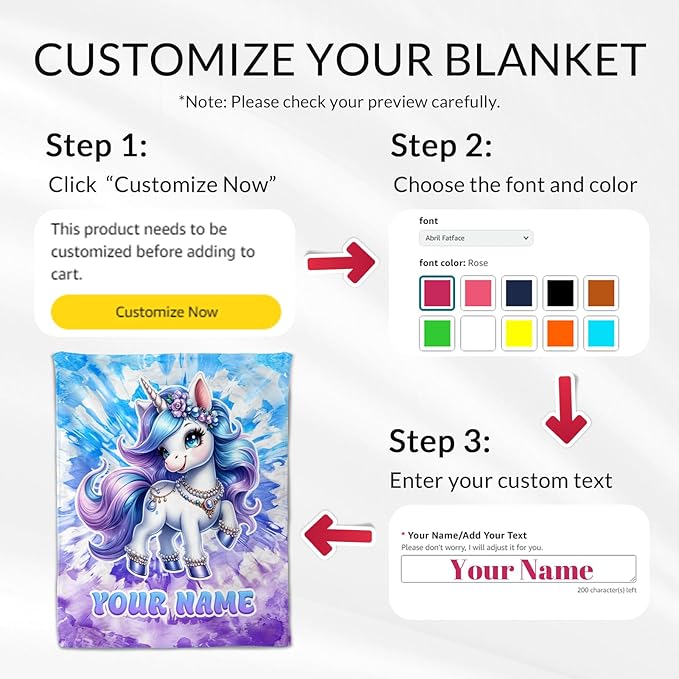 Blanket Gifts for Kids - Unicorn Throw Blanket for Girls - Custom 30" x 40" Inches Warm Cozy Toddler Blankets for Sofa, Lap & Couch