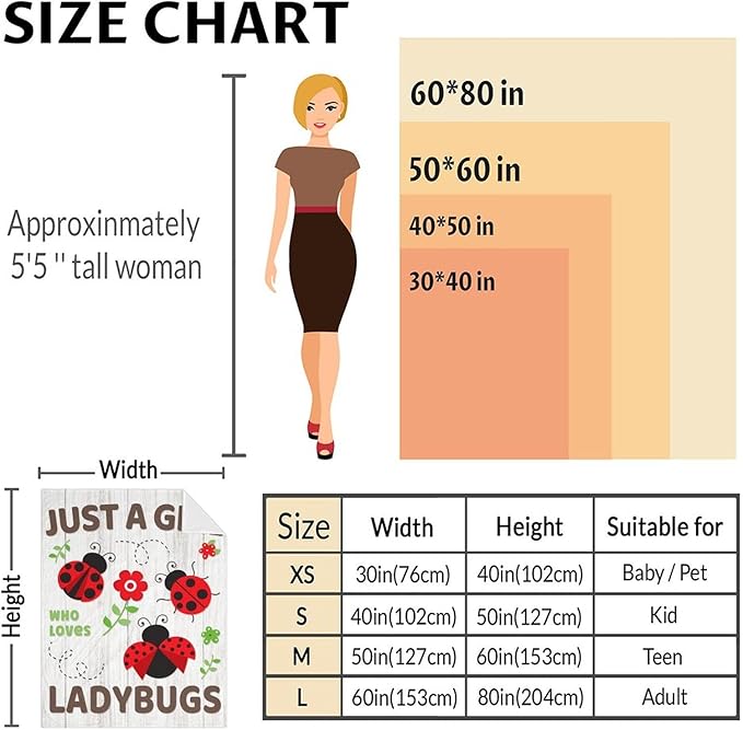 Ladybug Throw Blanket - 60 x 80 Inches Grey Aesthetic Gifts Stuff for Women - Soft Lightweight Blankets for Bed, Living Room