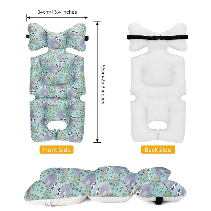 Universal Baby Stroller Cushion Pad for Toddler 3D Air Mesh Baby Seat Pad Liner for Stroller Soft and Breathable Pram Pushchair Baby Stroller Cushion Seat Liner for Baby （Sloth）