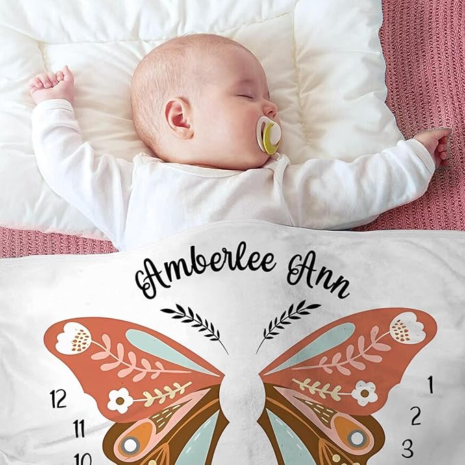 OLIVE OLIVIA Personalized Monthly Baby Milestone Blanket, Baby Months Blanket, Perfect Custom Newborn Gifts,50"x60"