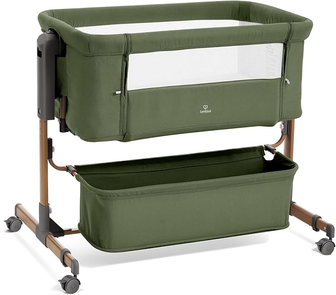 3 in 1 Baby Bassinet, Rocking Bassinet, Bedside Bassinet, 6-Height Adjustable, Bassinet Bedside Sleeper, Bedside Bassient for Baby with Comfy Mattress, Breathable Mesh, Large Storage Basket