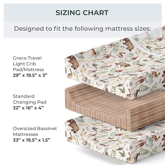 Pobibaby - 2 Pack Premium Changing Pad Cover - Ultra-Soft Cotton Blend, Stylish Woodland Pattern, Safe and Snug for Baby (Wildlife)