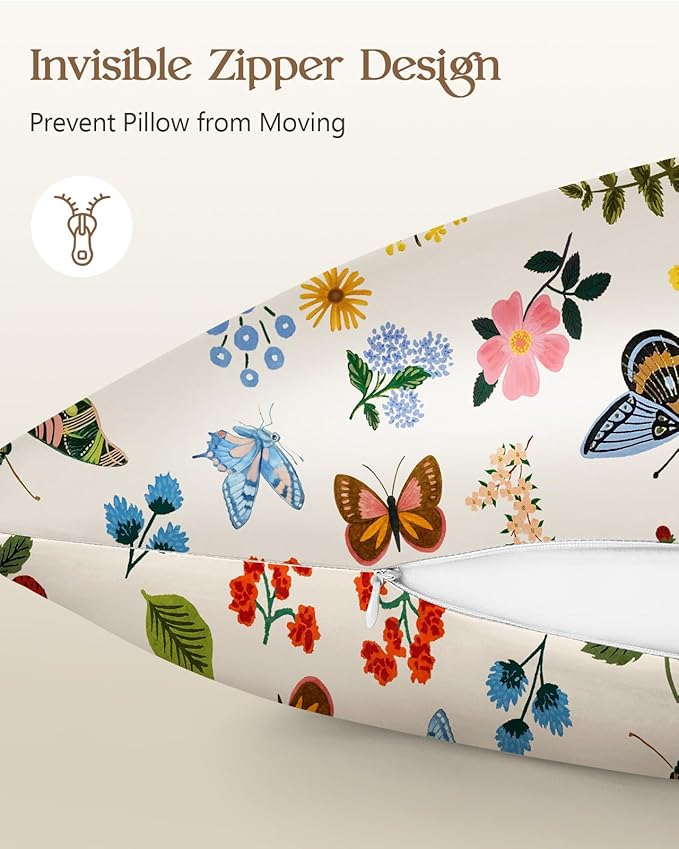 Silk Pillowcase 2 Pack - Pillow Cases 20" x 36" King Size Set of 2 for Hair and Skin Smooth Soft Breathable with Hidden Zipper Cooling Pillow Covers for Sleeping, Butterfly Leaf