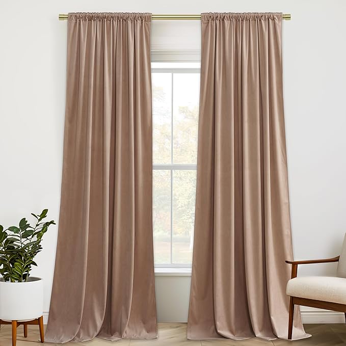 StangH Velvet Curtains for Bedroom 108 inches Long, Soft Thick Thermal Insulated Privacy Window Drapes Elagant Home Decors for Sliding Door, Blush Beige, W52 x L108, 2 Panels