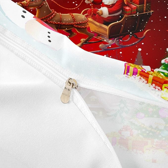 Manfei Christmas Duvet Cover Set King Size, Snowman Xmas Tree Bedding Set for Kids Boys Girls, Santa Claus with Reindeer Comforter Cover New Year Theme Quilt Cover with 2 Pillowcases, No Comforter