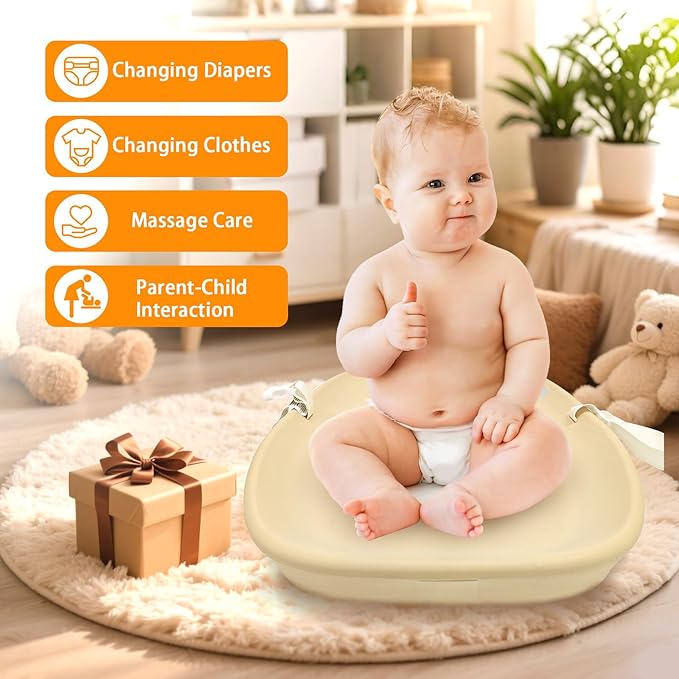 Non-Slip EVA Baby Changing Pad, Wipeable and Waterproof Diaper Changing Mat with Safety Belt, Soft Nursery Pad for Dresser or Table, Newborn to Toddler, Easy Wipe Clean Oat