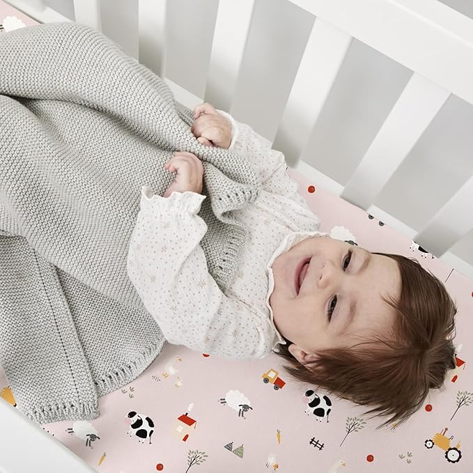 Little Grape Land Toddler Sheets 4 Pack – Baby Crib Sheets Fitted for Boys Girls, Standard Size 28x52‘’ Crib Mattress, Super Soft Breathable Washable Microfiber,Pink Sheep