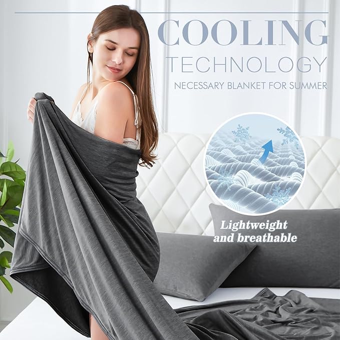 LUXEAR Cooling Blanket for Hot Sleepers Night Sweats Japanese Q-Max>0.5 Arc-Chill Cooling Fiber Keep Adults Children Cool All Night Twin Size Cool Summer Blanket 59 X 79in -Black