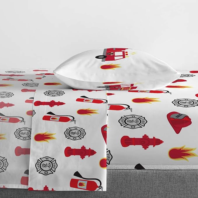 Jay Franco Trend Collector Go Fire Truck Go 5 Piece Twin Bed Set - Includes Comforter & Sheet Set - Super Soft Fade Resistant Microfiber Bedding
