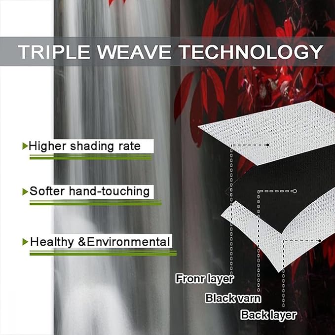 Red Forest Waterfall Blackout Windows Curtains, Waterfall Red Forest Black and Red Natural Landscape Print Window, for Living Room Bedroom 52x84in 2 Panels