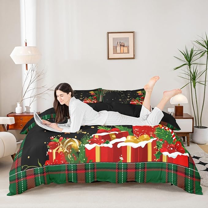 Christmas Bedding Duvet Cover Set Kids Snowflake Christmas Tree Bedding Set Boys Girls Xmas Theme Decor Comforter Cover Set Microfiber Luxury New Year Bedspread Cover Bedroom Bedclothes King Size