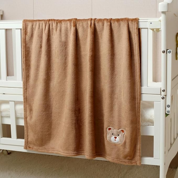 CREVENT 2Pcs 30''X40'' Cute Cozy Fluffy Warm Baby Blankets for Infants Toddlers' Bedding Crib Cot Stroller - Grey Cloud + Brown Bear