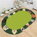 Children's Area Rugs, 3x4ft, Cat and Dog Pet Print Kids Oval Rugs, Children's Educational Learning Animal Play Mat for School Classroom, Non-Slip Washable Green Carpet for Nursery Bedroom