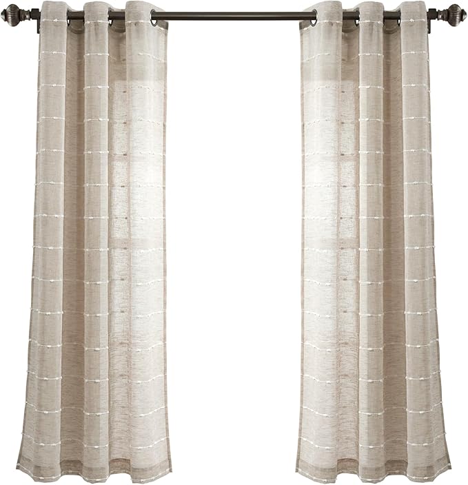 Lush Decor Farmhouse Textured Grommet Sheer Window Curtain Panel Pair, 38"W x 63"L, Neutral