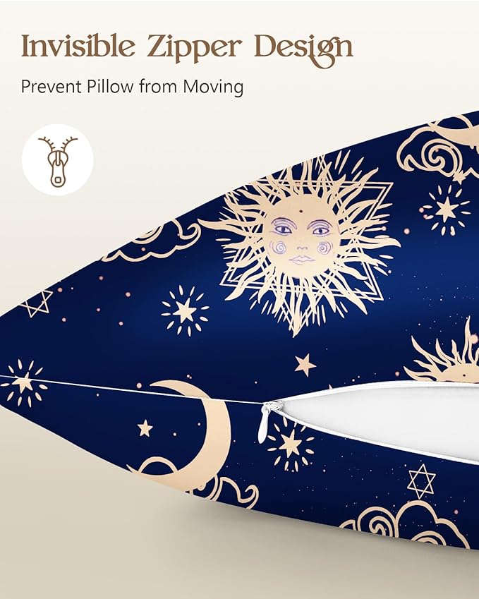 Silk Pillowcase 2 Pack - Pillow Cases 20" x 36" King Size Set of 2 for Hair and Skin Smooth Soft Breathable with Hidden Zipper Cooling Pillow Covers for Sleeping, Sun Moon Sign