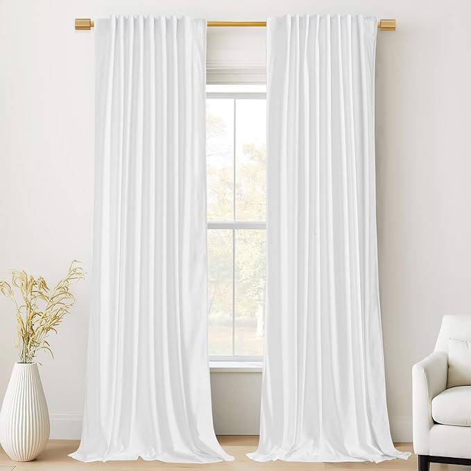 StangH Bleach White Velvet Curtains 120 inches Long, Extra Long Back Tab High Ceiling Light Dimming Drapes for Living Dining Room Backdrops, W52 x L120, 2 Panels