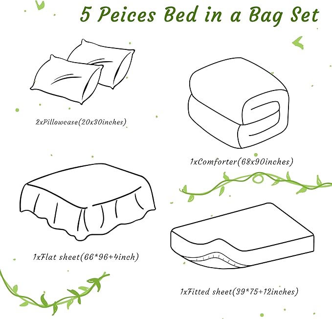 NTBAY Twin Comforter Set with Sheets, 5 Pieces Soft and Breathable Twin Bedding Set, Twin Bed in a Bag, Down Alternative Comforter Set Solid Color All Season, Kids Bedding Set, Light Grey