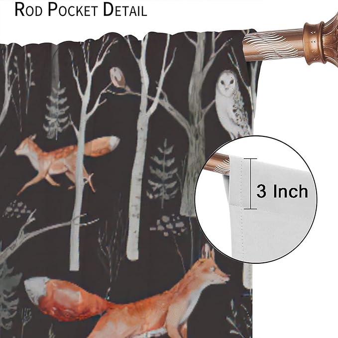 Rustic Forest Curtain, Woodland Country Hunting Animal Deer Fox Wildlife Bear Farmhouse Lodge Cabin Blackout Rod Pocket Windows Door Curtain for Bedroom Living Room Home Decor 55x63in