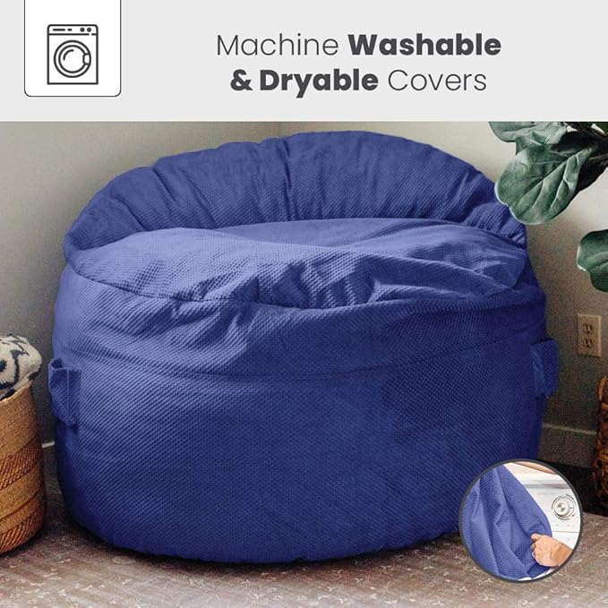 CordaRoy's NEST Gaming Bean Bag Chair-Convertible Bean Bag Chair -Washable Chenille Cover with Pockets for Remote, Controllers-for Living Room,Basement-King Size-Navy|Made in The USA