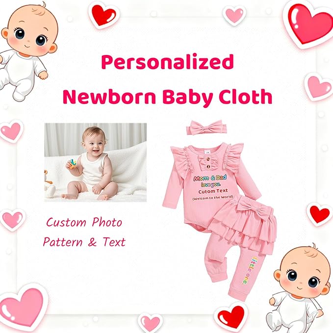 Custom Newborn Baby Girl Winter Clothes, Personalized Infant Baby Girl Bodysuit Coming Home Outfit Baby Shower Gifts