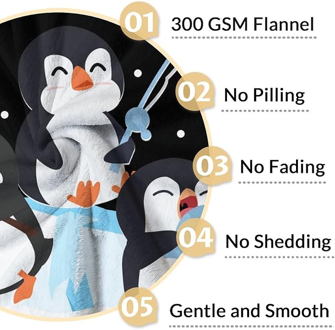 Penguin Gift for Girls - 40" x 50" Inches Cute Penguin Throw Blankets for Kids - Black Warm Cozy Blankets for Sofa, Crib & Bed
