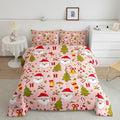 Feelyou Christmas Bedding Set for Kids Boys Girls King Size Cute Santa Claus Comforter Set Ultra Soft Comforter Xmas Tree Duvet Quilt Bedroom Decor Berries Pattern Printed Quilt