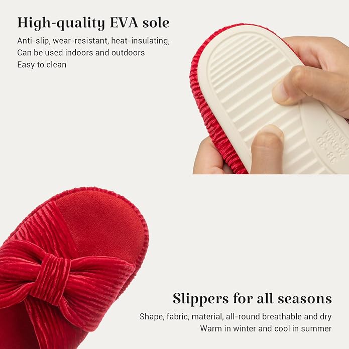 Chantomoo Slippers for Women Memory Foam House Bedroom Corduroy Bow Crossbands Slipper Shoes Comfy Trendy Gift Slippers