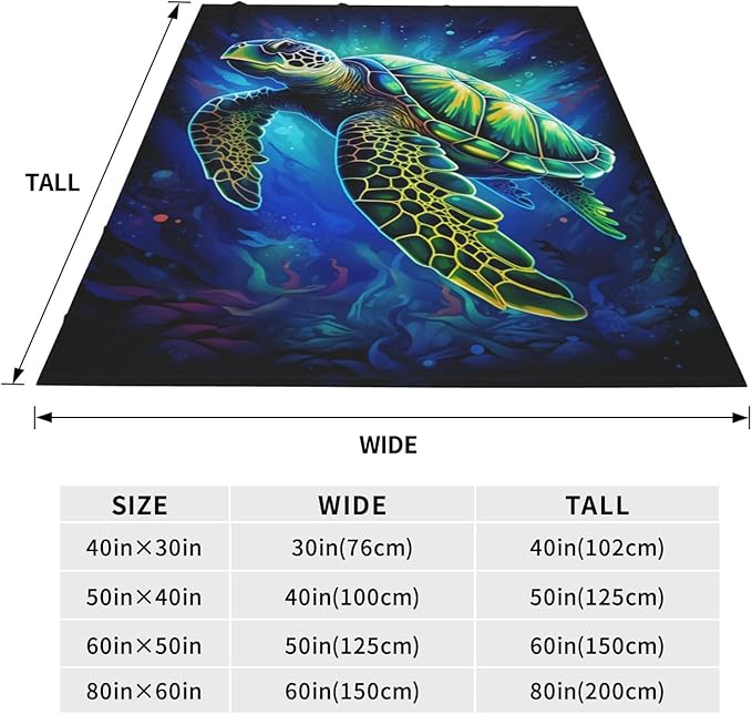 Sea Turtle Blue Blanket Turtles Shell Waves Flannel Throw Blankets for Home Decor Couch Bed Sofa Soft Fuzzy Lightweight Gifts for Kids Adults 80x60 Inches