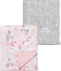 CREVENT 2Pcs 30''X40'' Cute Cozy Fluffy Warm Baby Blankets for Infants Toddlers' Bedding Crib Cot Stroller - Grey Cloud + Minky Unicorn