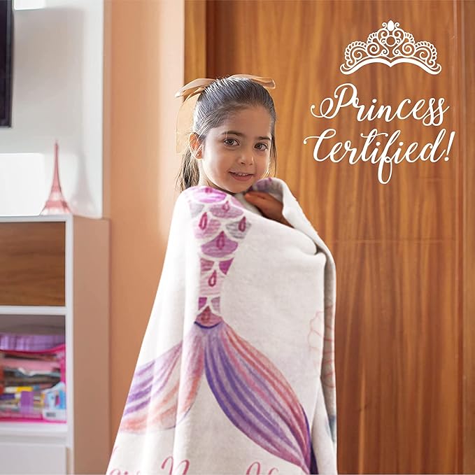 Personalized Blanket for Girls | Custom Mermaid Fleece Throw | Purple Kids Throw | Baby Girl Blanket for Room Décor | Girls Room | Kids Blanket | Mermaids (Fleece – 30x40)
