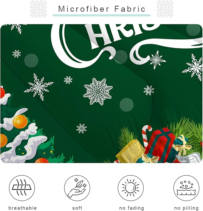 Comforter Set Green Christmas: King Size Merry Xmas Santa Claus Bedding Sets Christmas Tree Snowflakes Quilts for Adults Women Men New Year Decor Bed Set 1 Comforter & 2 Pillowcases