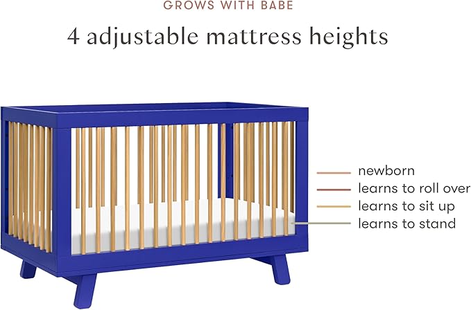 Babyletto Hudson 3-in-1 Baby Crib Convertible to Toddler Bed & Daybed - GREENGUARD Gold Certified - 4 Adjustable Heights - Made of 100% Solid Wood - Includes Toddler Conversion Kit - Cobalt & Honey
