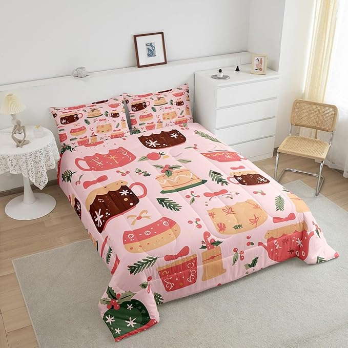 Feelyou Christmas Bedding Set for Kids Boys Girls King Size Cake Pattern Printed Comforter Set Ultra Soft Winter Christmas Comforter Dessert Duvet Quilt Bedroom Decor Christmas Decor Quilt