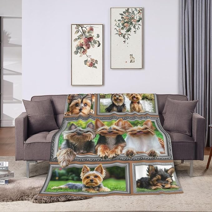 Yorkie Blanket Yorkshire Terrier Decor Throw Blanket Super Soft Flannel Lightweight Fluffy Plush Fuzzy Fleece Dog Blanket Gifts for Dog Lover Woman Girl Kids Boys for Bed Sofa Bedding 40"X50"