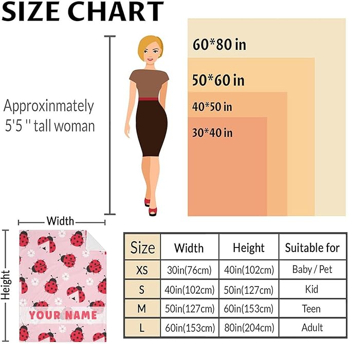 Personalized Ladybug Gifts for Women - 60 x 80 Inches Cute Lady Bug Blanket for Girls - Pink Fuzzy Soft Decor for Bed, Living Room