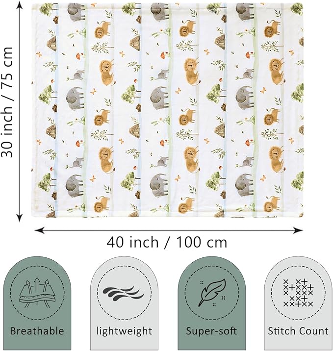 BORITAR Baby Blanket for Boys Girls, Soft Plush Minky Fabric with Double Layer Dotted Backing, Lovely Woodland Animal Pattern for Infant Toddler Newborn, 30 x 40 Inch